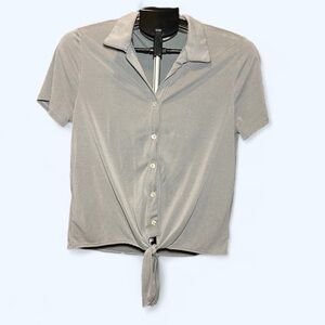 Green Envelope women’s small tie shirt super soft button down grey gray